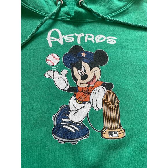 Jerzees Hoodie Mens Size M Green Disney Mickey Mouse Astros World Series - Picture 2 of 7